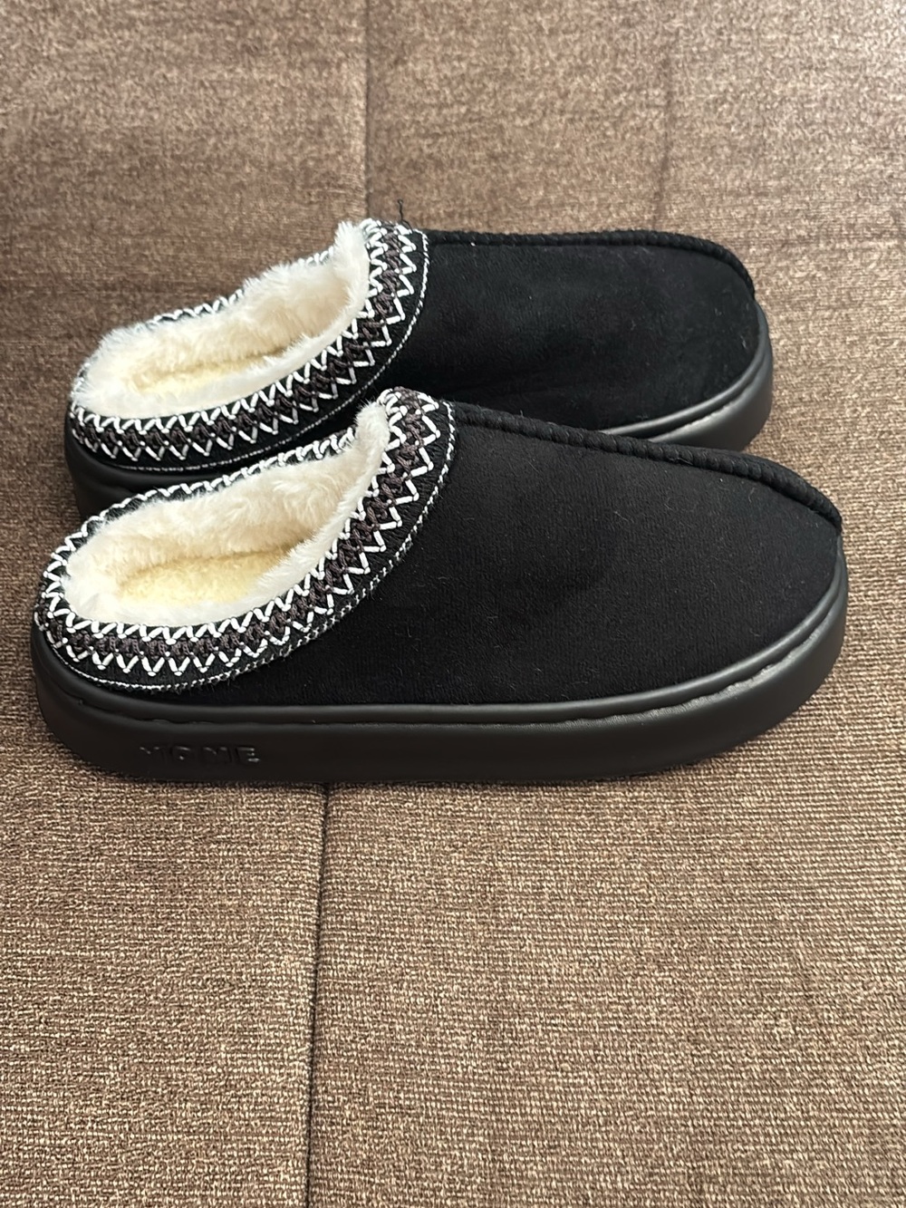 Faux-Suede Black Plush-Lined Women’s Mules